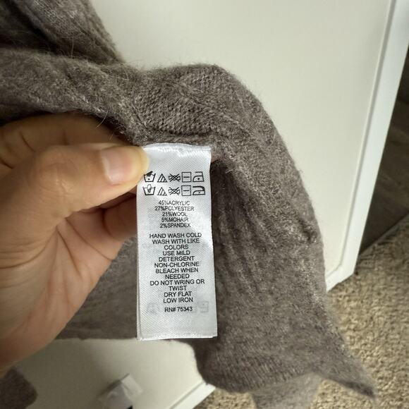 Max Studio Wool Mohair Cardigan Sweater L Open Front Longline Neutral Balletcore - Picture 6 of 7